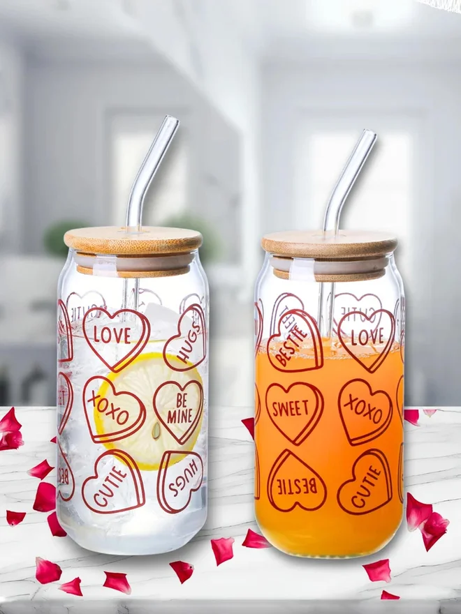 1Chase 1CHASE Set of 2 - Valentine-Themed Borosilicate Sipper Glass 350ml